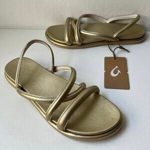 Olukai Tiare Leather Strappy Sandals Women's Size 10 Gold Comfy Minimalist NWT